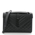 Grain De Poudre Textured Mixed Matelasse Triquilt Medium Monogram Monochrome Satchel Black