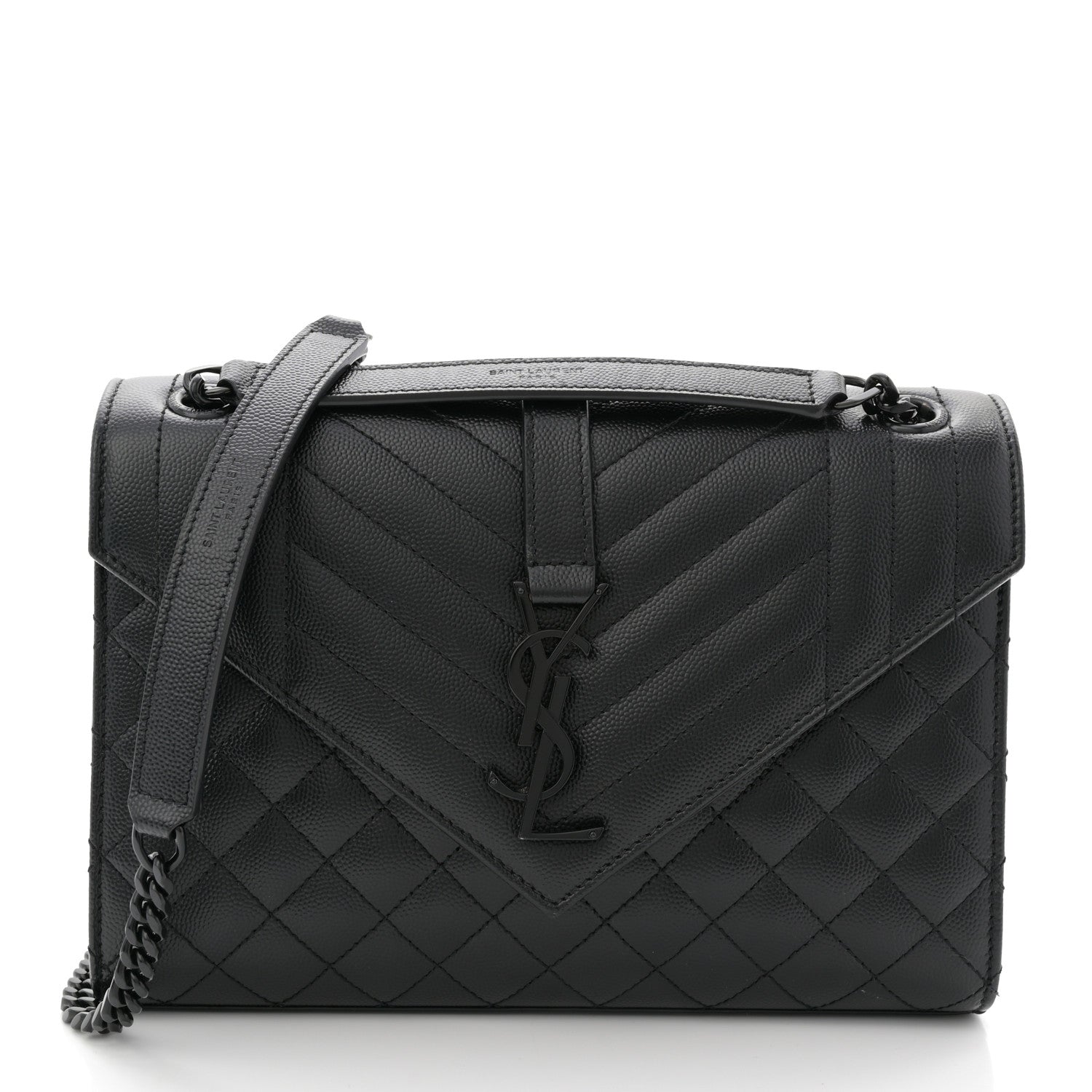Grain De Poudre Textured Mixed Matelasse Triquilt Medium Monogram Monochrome Satchel Black