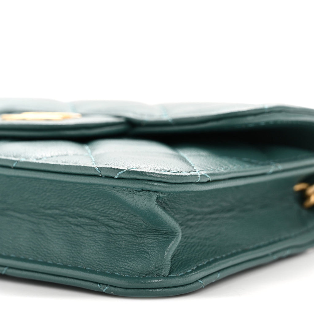 Lambskin Quilted Top Handle Flap Coin Purse With Chain Green