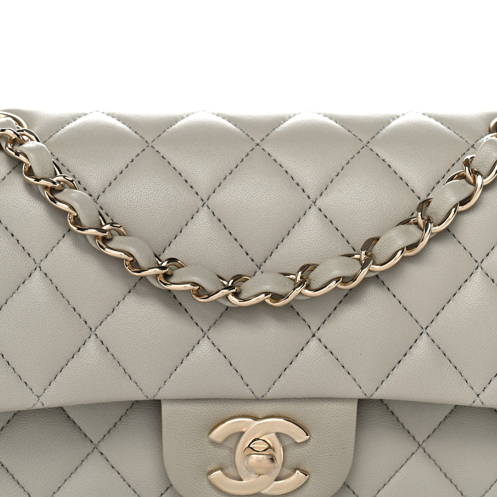 Lambskin Quilted Small Double Flap Grey