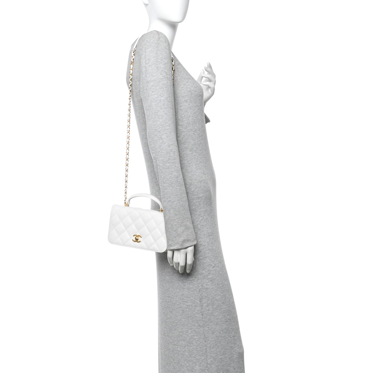 Caviar Quilted Mini Top Handle Flap White