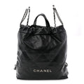 Shiny Calfskin Quilted Chanel 22 Backpack Black
