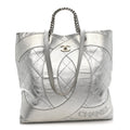 Metallic Calfskin Stitched CC Club Monaco Tote Silver
