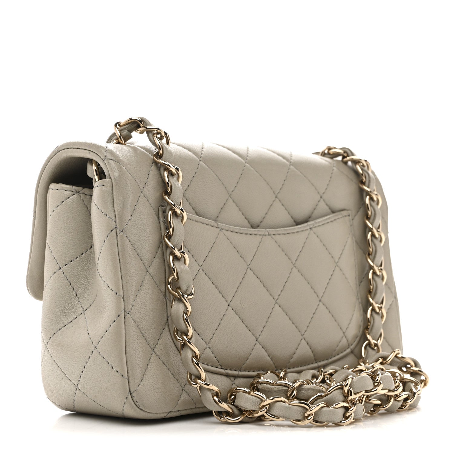 Lambskin Quilted Mini Rectangular Flap Grey