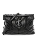 Lambskin Quilted Monogram Monochrome Medium Loulou Puffer Chain Satchel Black