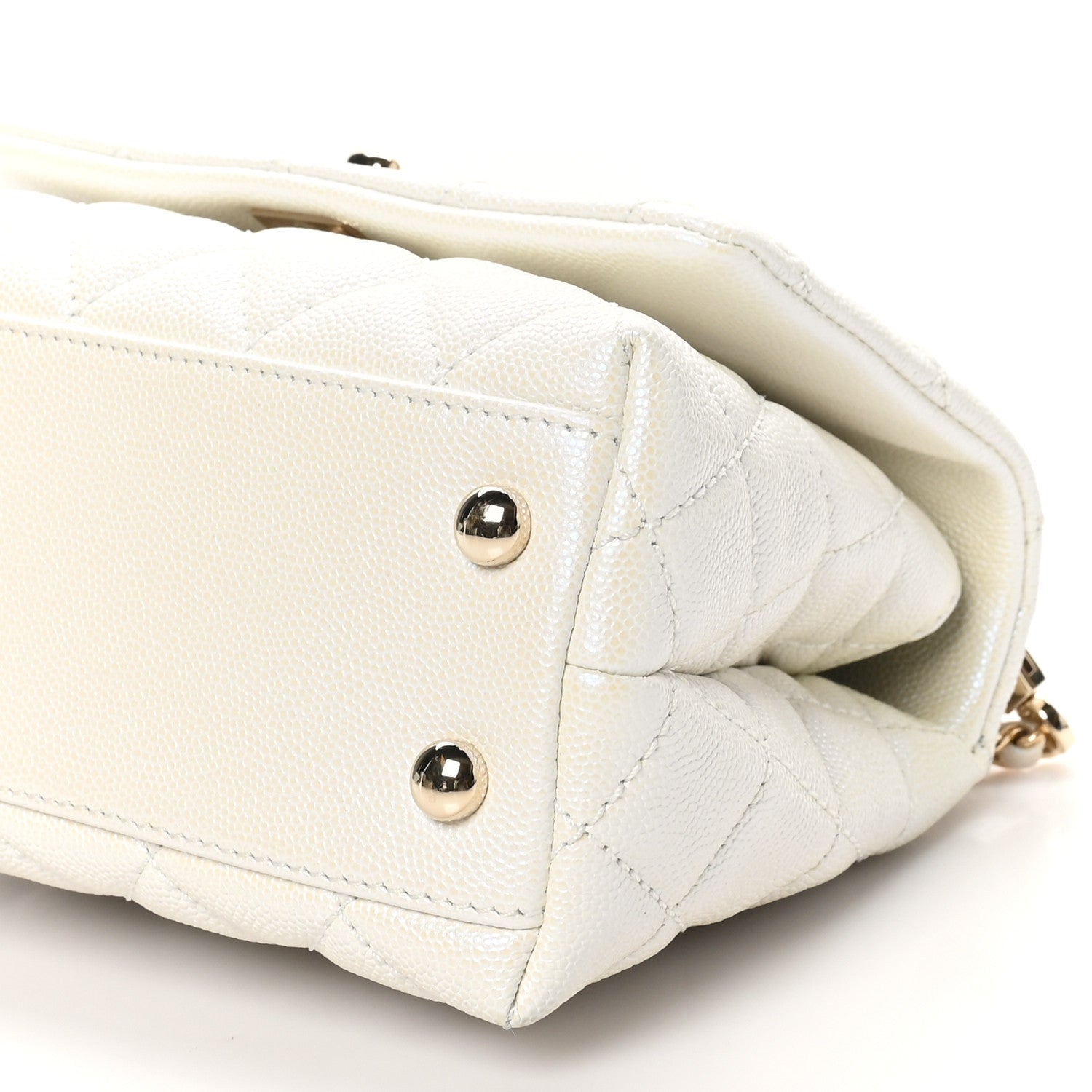 Iridescent Caviar Quilted Extra Mini Coco Handle Flap White
