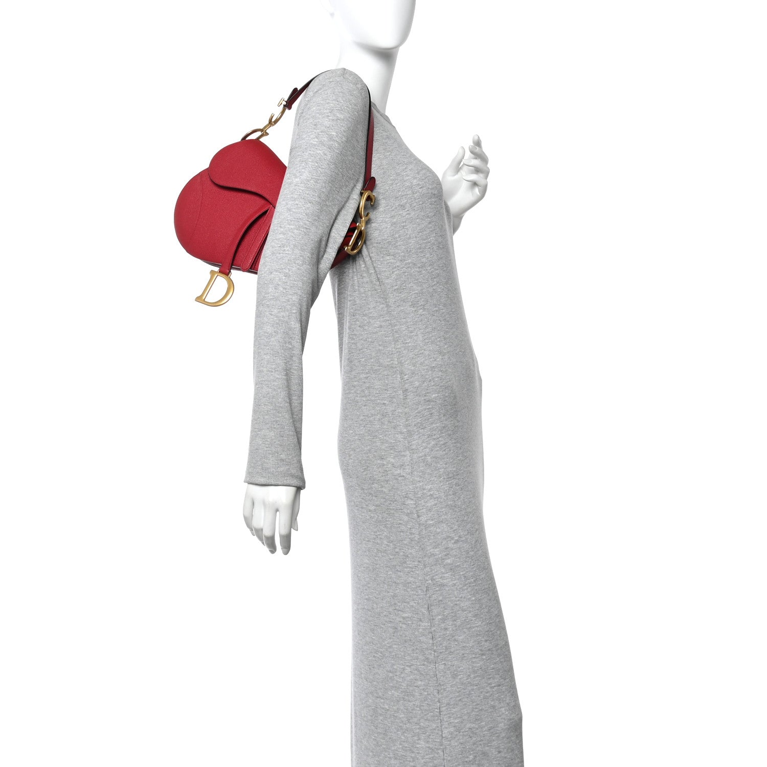 Grained Calfskin Saddle Bag With Strap Cherry Red