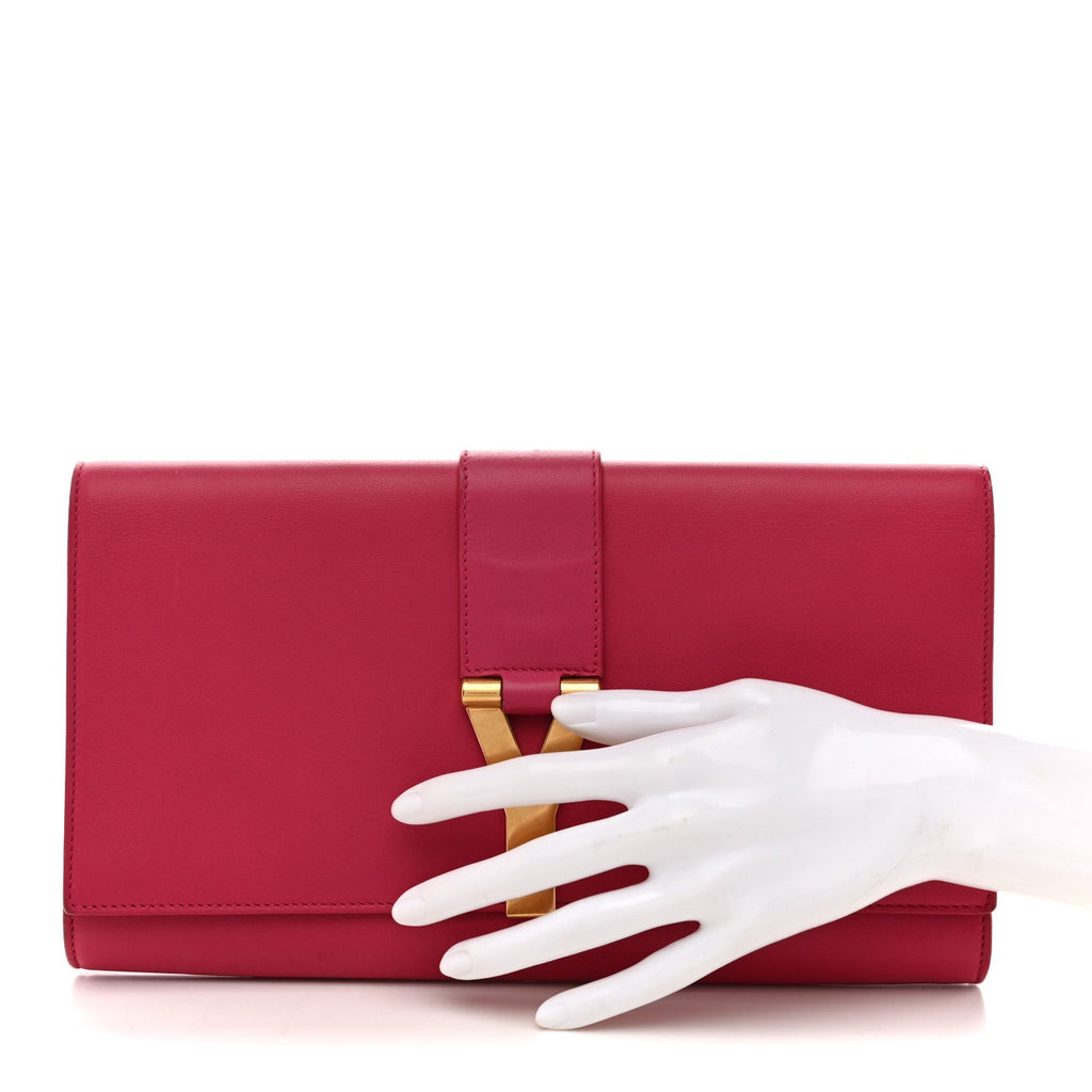 Calfskin Classic Y Ligne Clutch Fuchsia