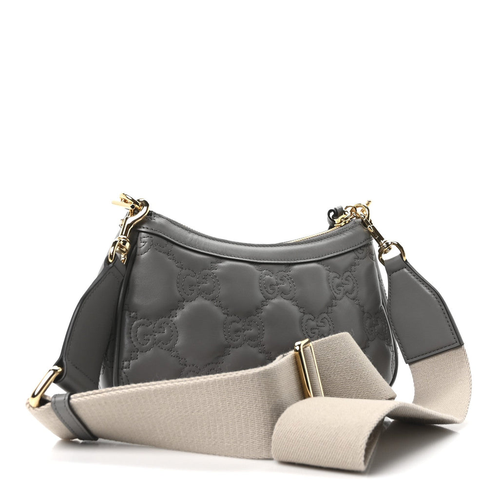 Calfskin GG Matelasse Chain Handbag Dusty Grey Natural