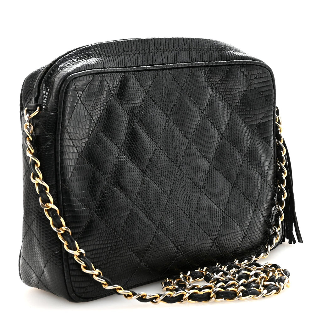 Lizard Diamond Quilted Tassel Camera Case Black