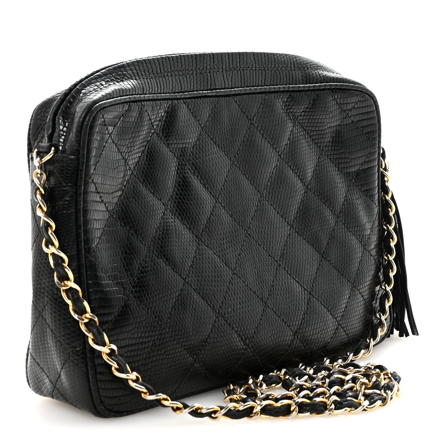 Lizard Diamond Quilted Tassel Camera Case Black