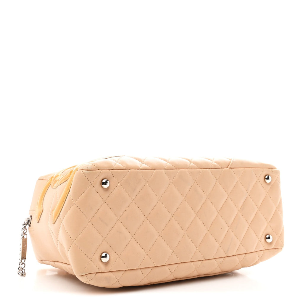 Calfskin Quilted Cambon Quilted Large Bowler Beige