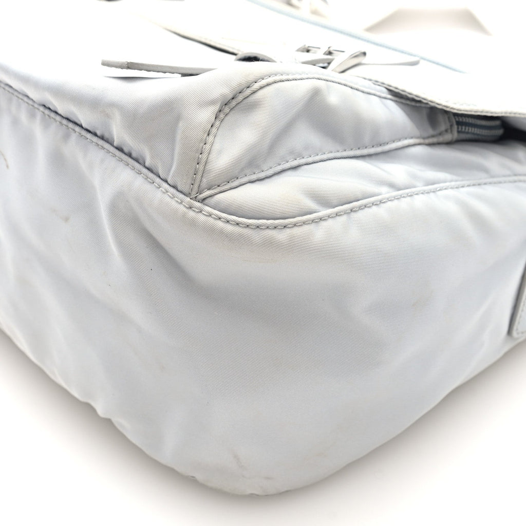 Re-Nylon Vela Saffiano Pocket Double Buckle Messenger Shoulder Bag Fiordaliso