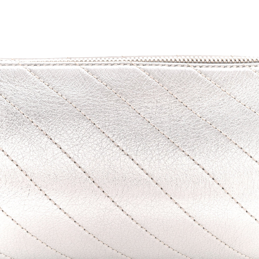 Sakai Be Green Calfskin Diagonal Stitched Mini Blondie Barrel Shoulder Bag Silver