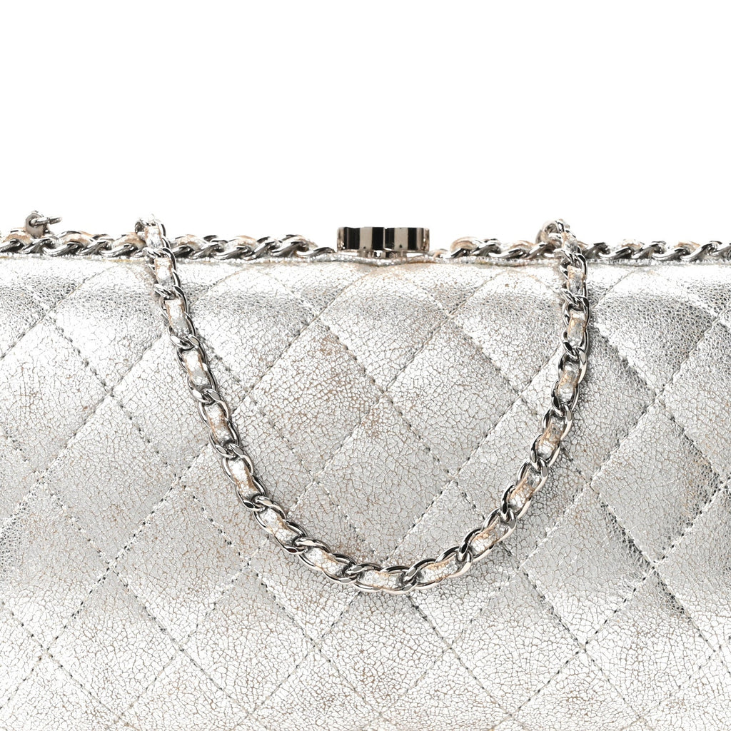 Metallic Lambskin Small Chain Around Clutch Silver