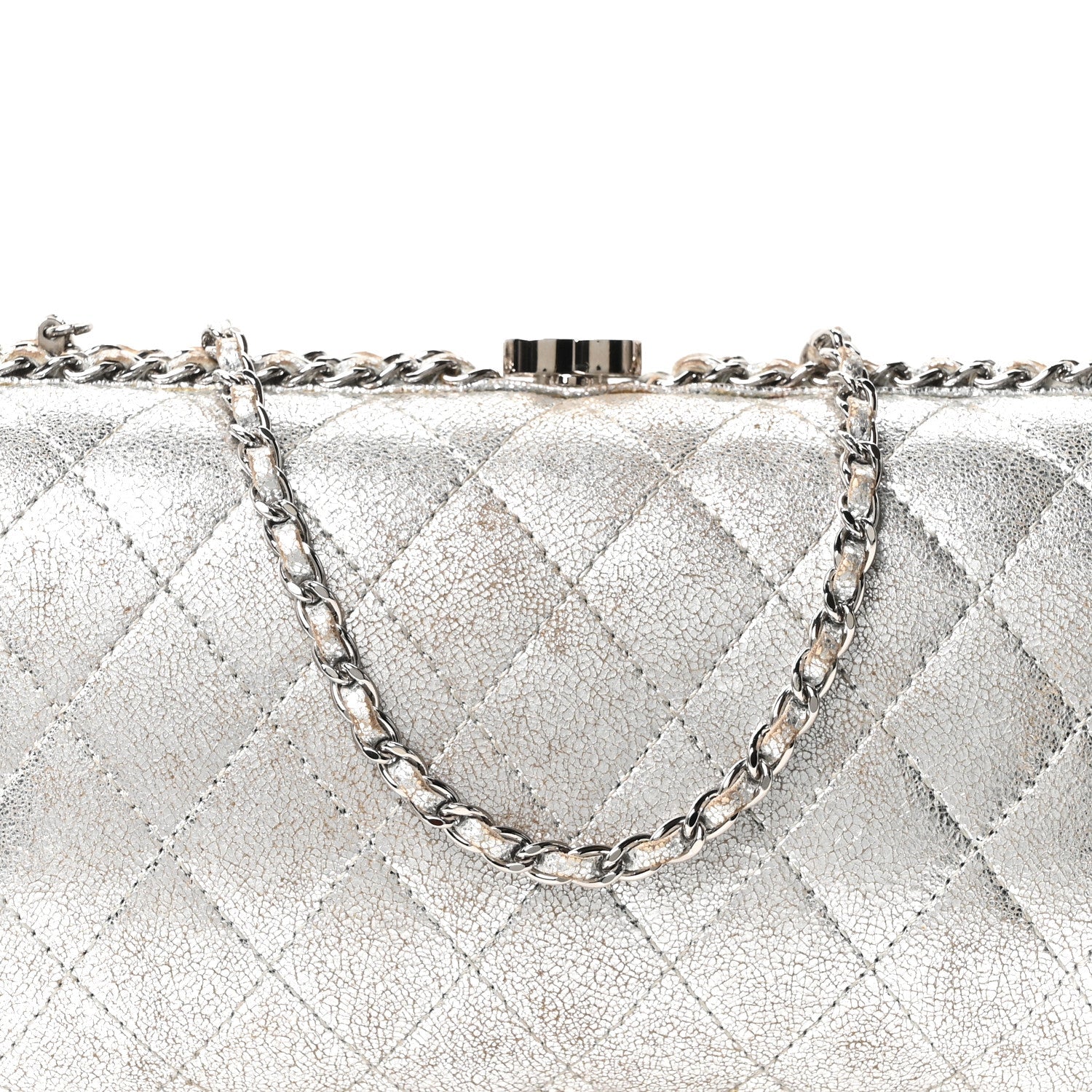 Metallic Lambskin Small Chain Around Clutch Silver
