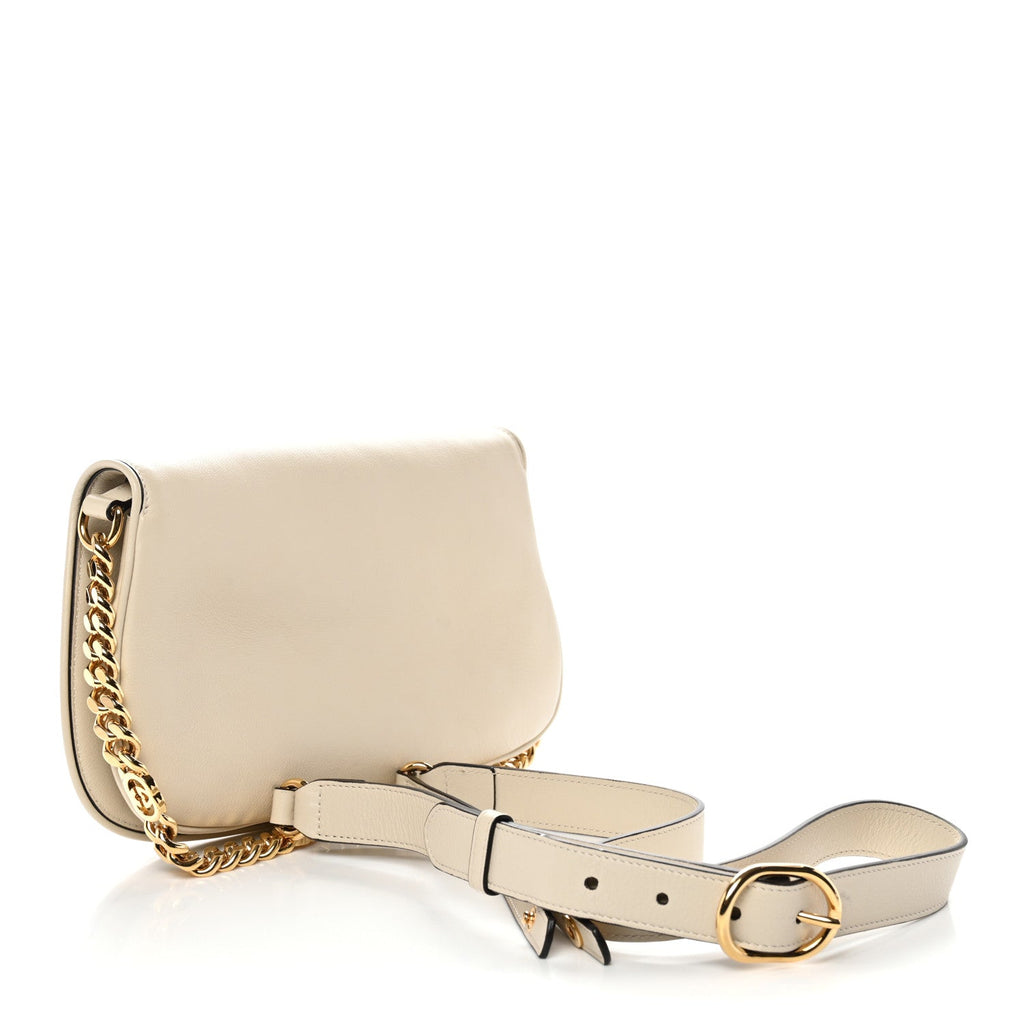 Roxy Calfskin Blondie Chain Shoulder Flap Bag Mystic White