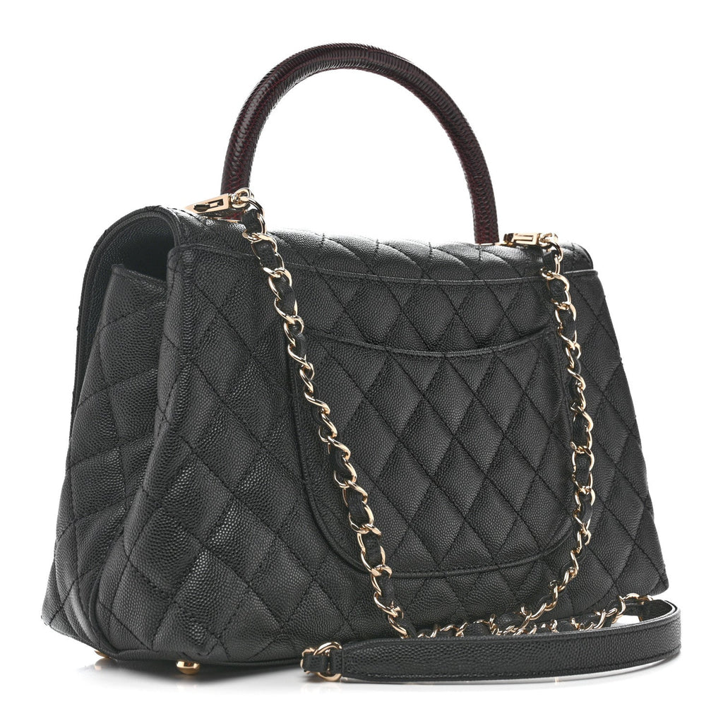 Caviar Quilted Small Coco Handle Flap Black