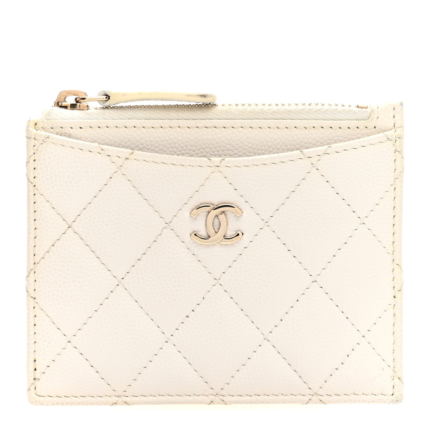 Caviar Quilted CC Zip  Holder White