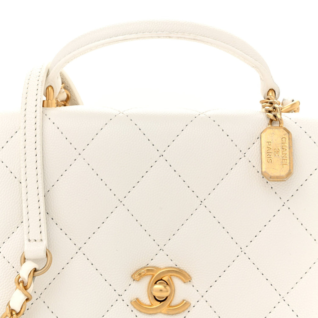 Caviar Quilted Mini Top Handle Flap White