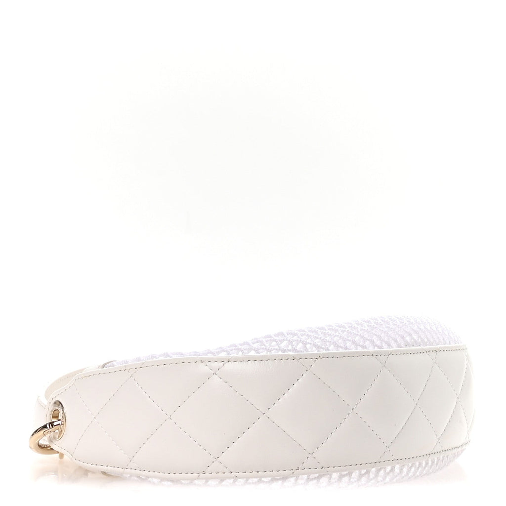 Mesh Shiny Lambskin Chain Hobo White