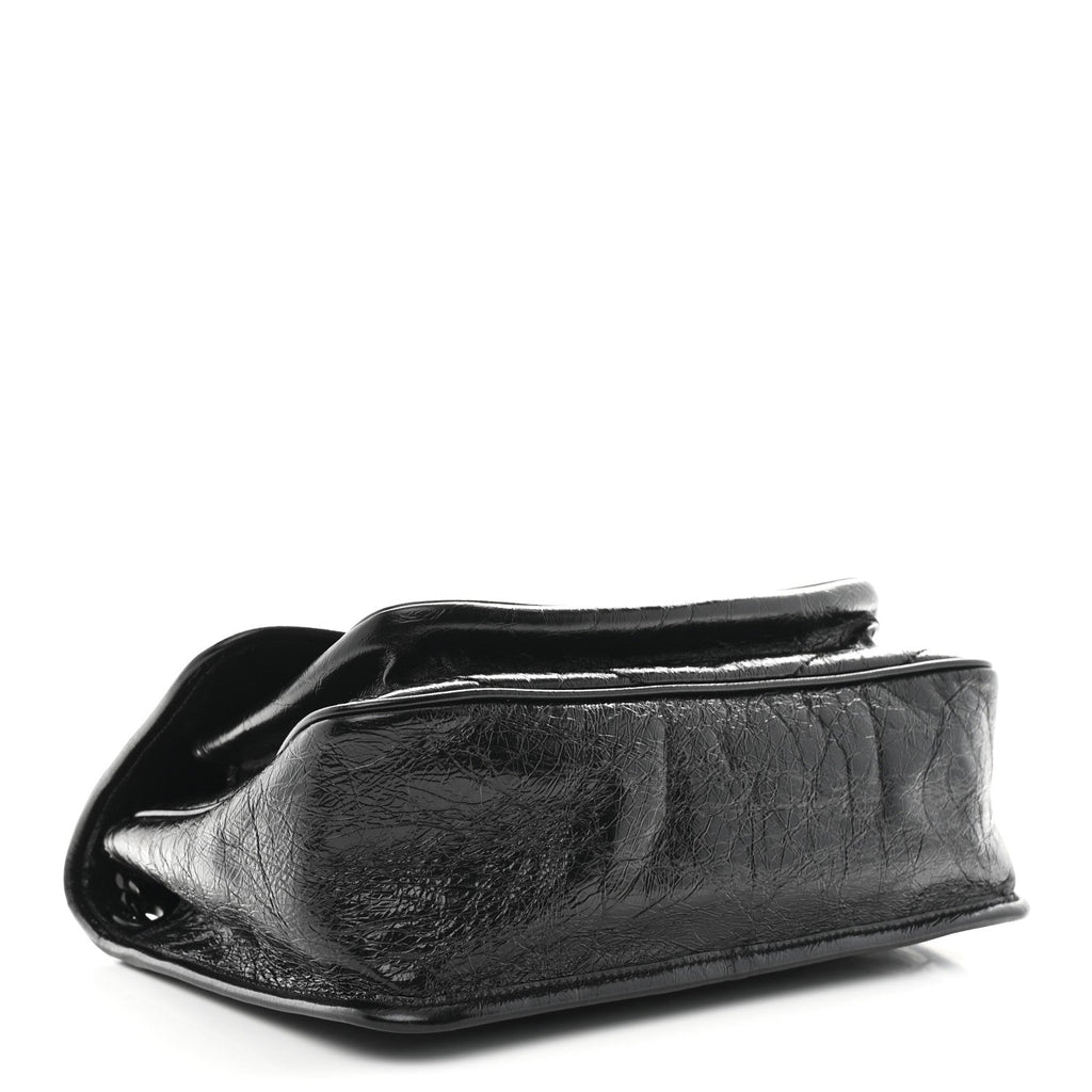 Crinkled Calfskin Matelasse Monogram Medium Niki Chain Satchel Black
