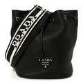 Vitello Daino Soft Drawstring Bucket Bag Black