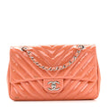 Patent Chevron Quilted Medium Single Flap Pink