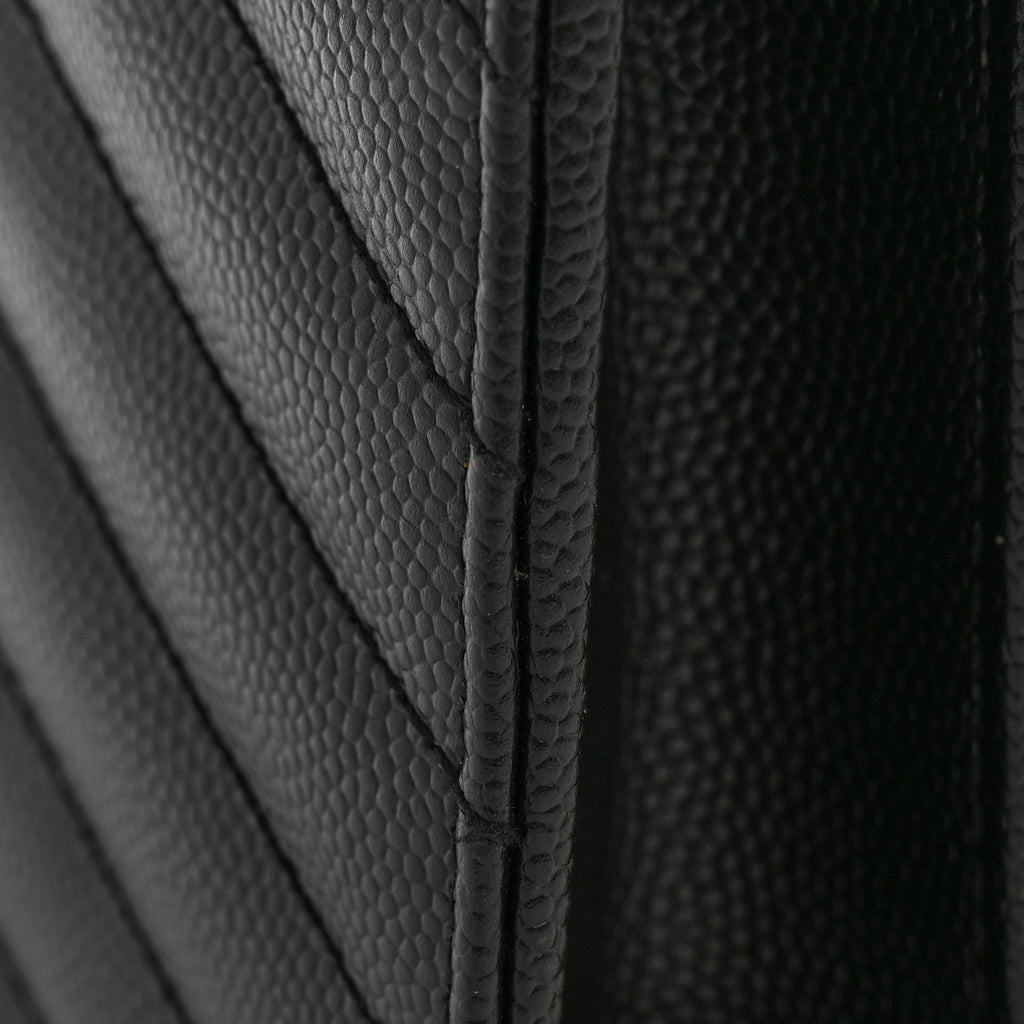Grain De Poudre Matelasse Chevron Monogram Envelope Chain Wallet Black