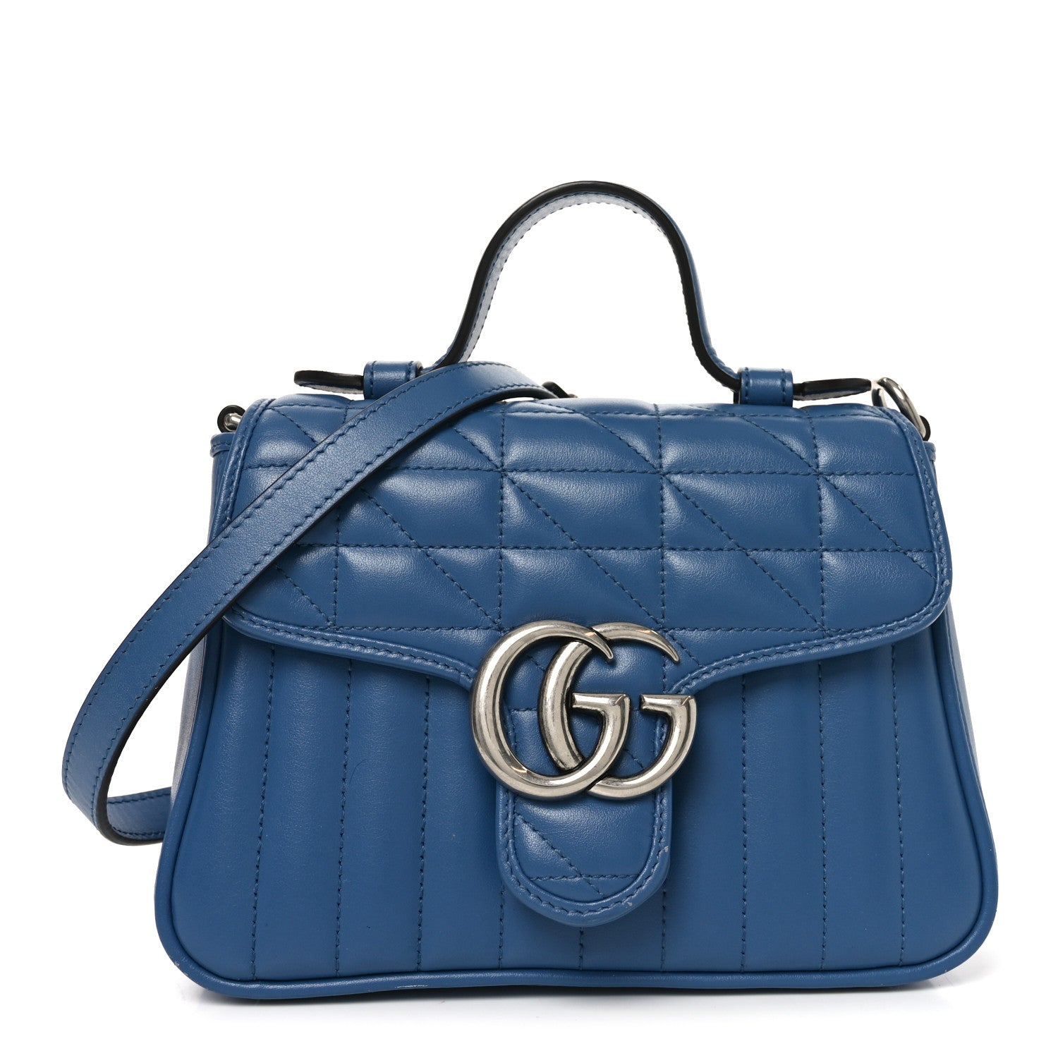 Calfskin Matelasse Aria Mini GG Marmont Top Handle Shoulder Bag Clear Blue