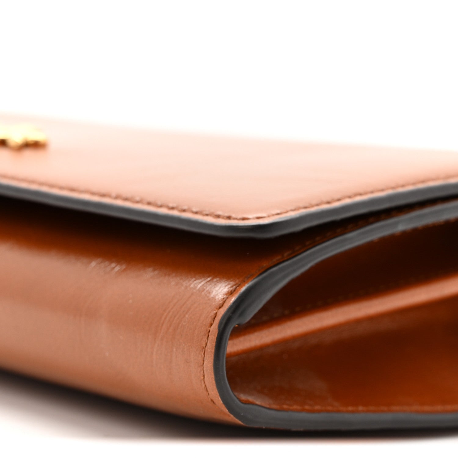 Calfskin Iconic Flap Wallet On Chain Clay Brown