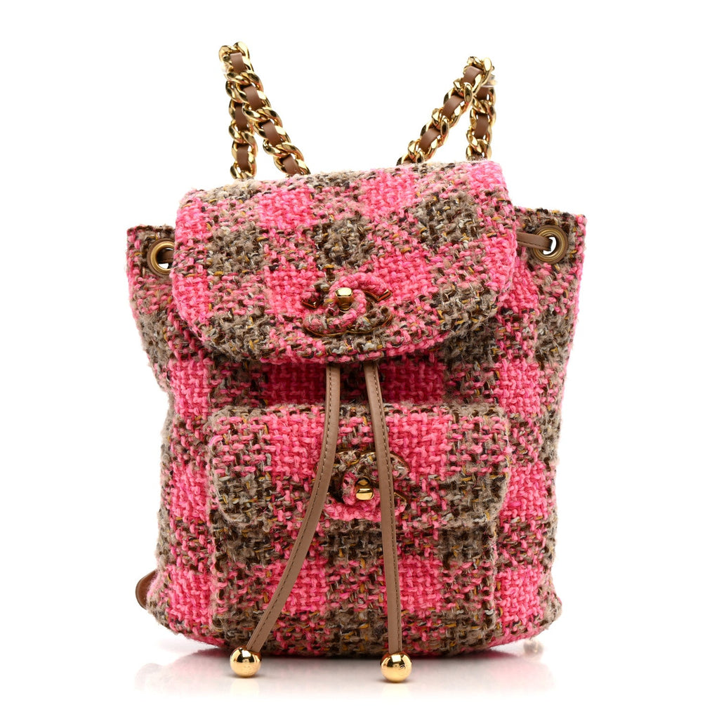 Wool Tweed Elegant Backpack Pink Brown