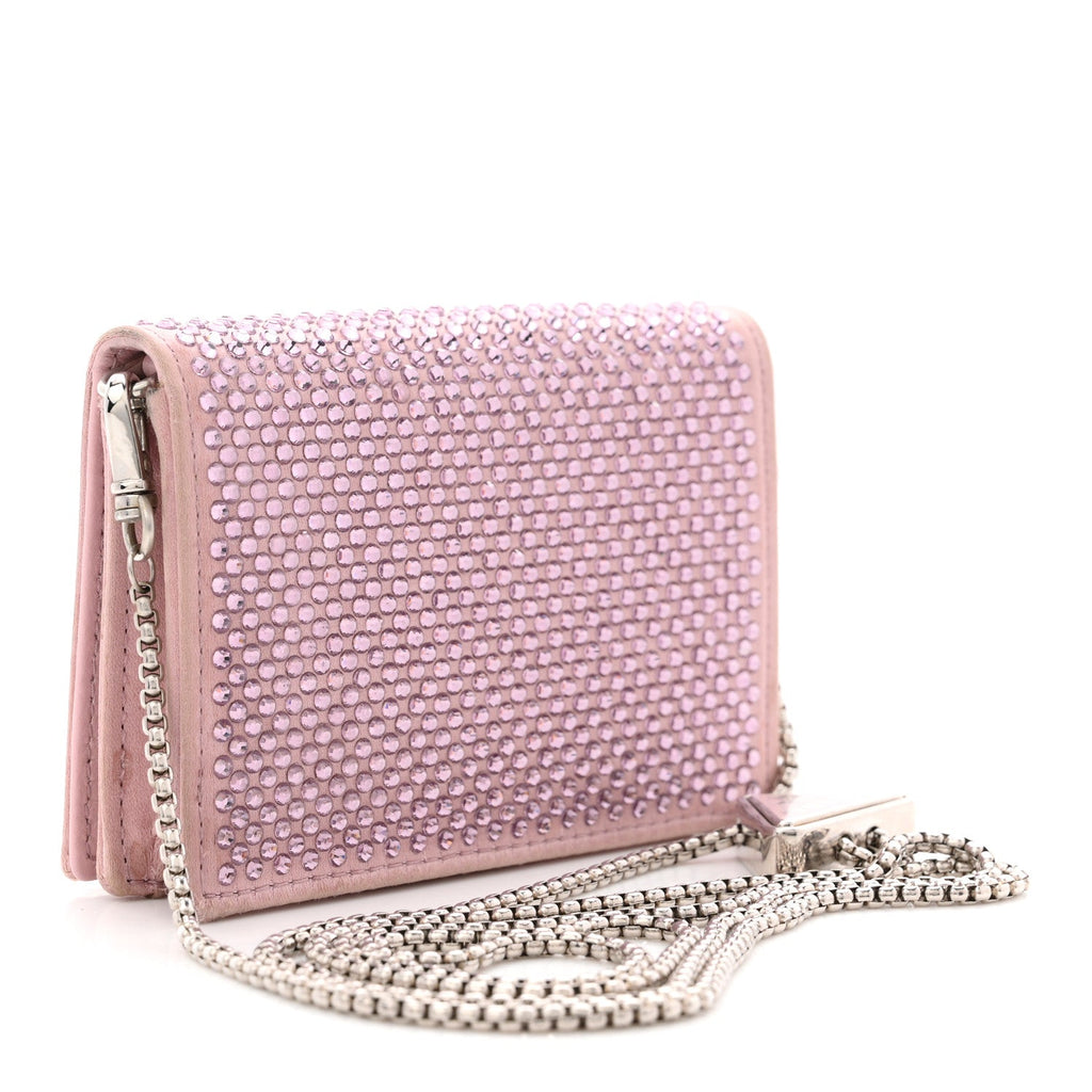 Satin Crystal Metal Triangle Logo  Holder With Strap Alabastro