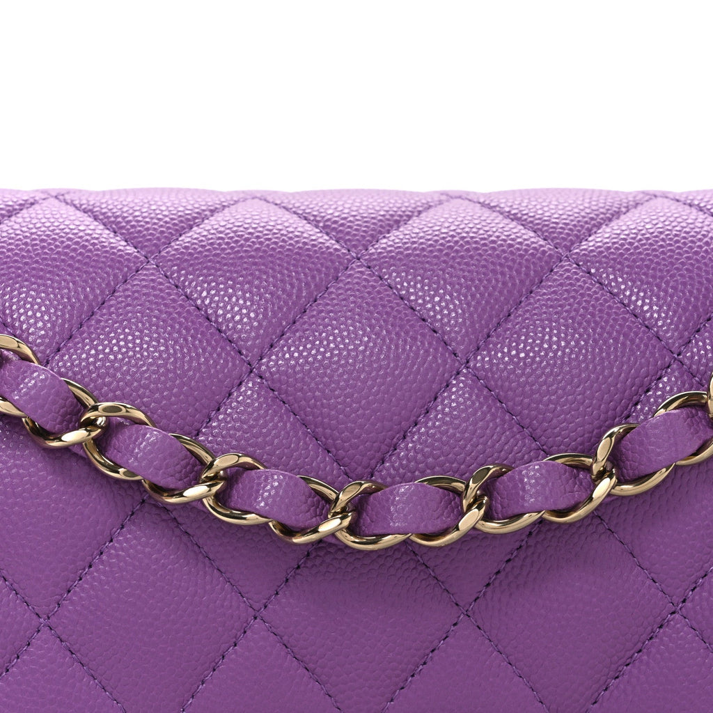 Caviar Quilted Small Double Flap Purple