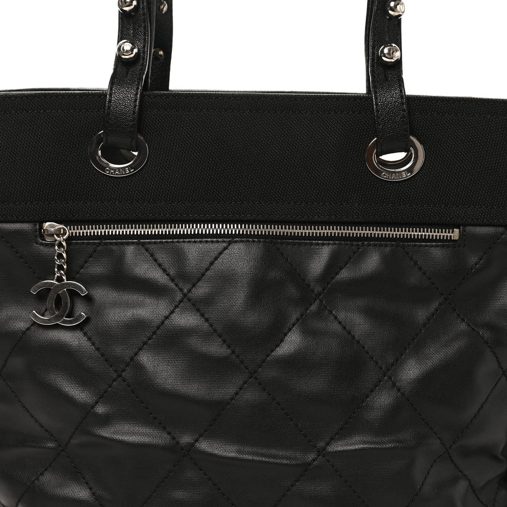 Coated Canvas Quilted Large Paris Biarritz Tote Black