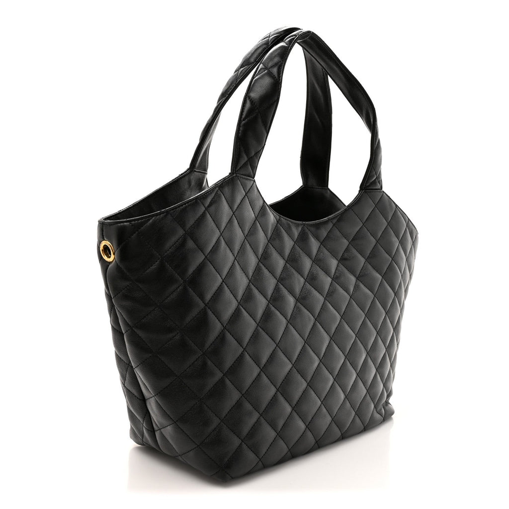 Lambskin Quilted Medium Icare Shopping Tote Black