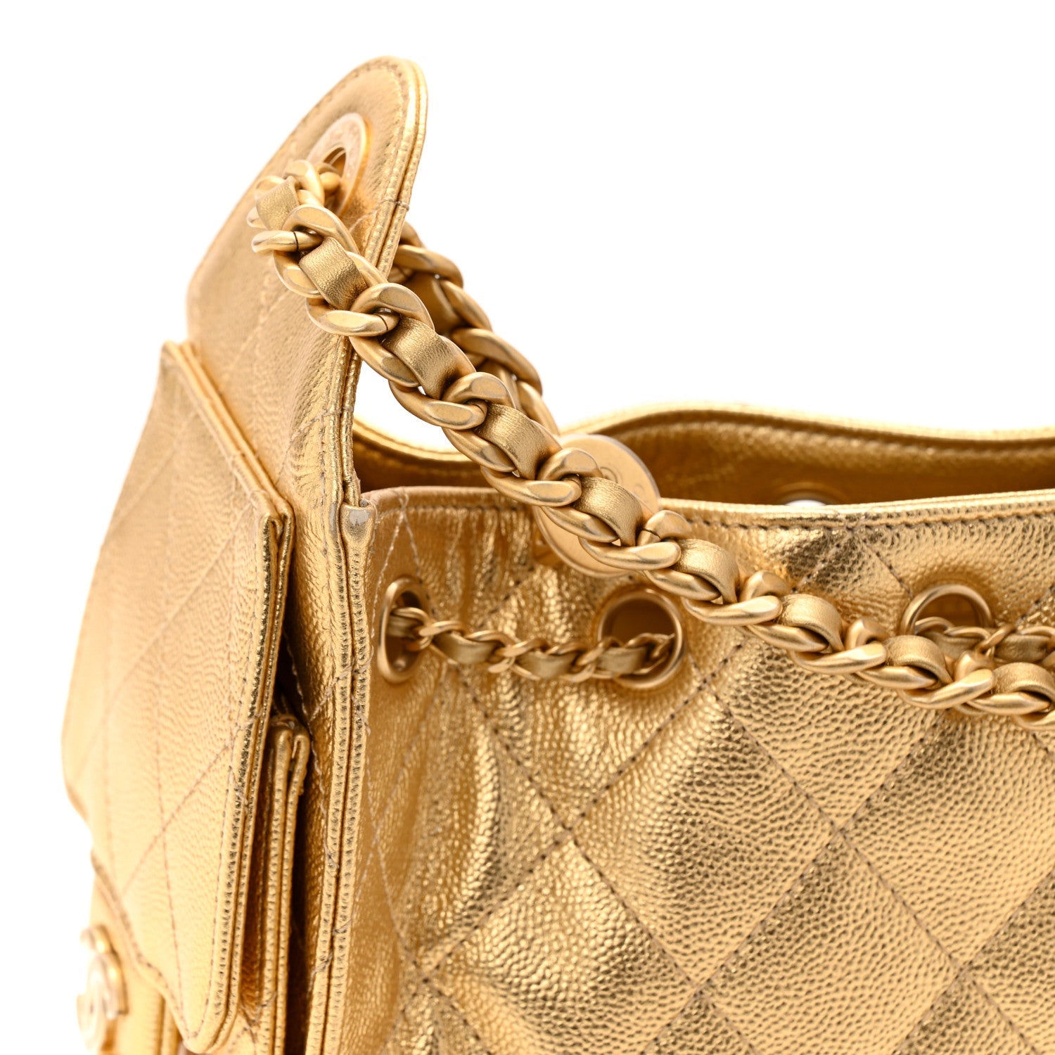 Metallic Caviar Quilted Mini Chanel 25 Handbag Gold