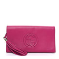 Pebbled Calfskin Medium Soho Clutch Bright Bouganville