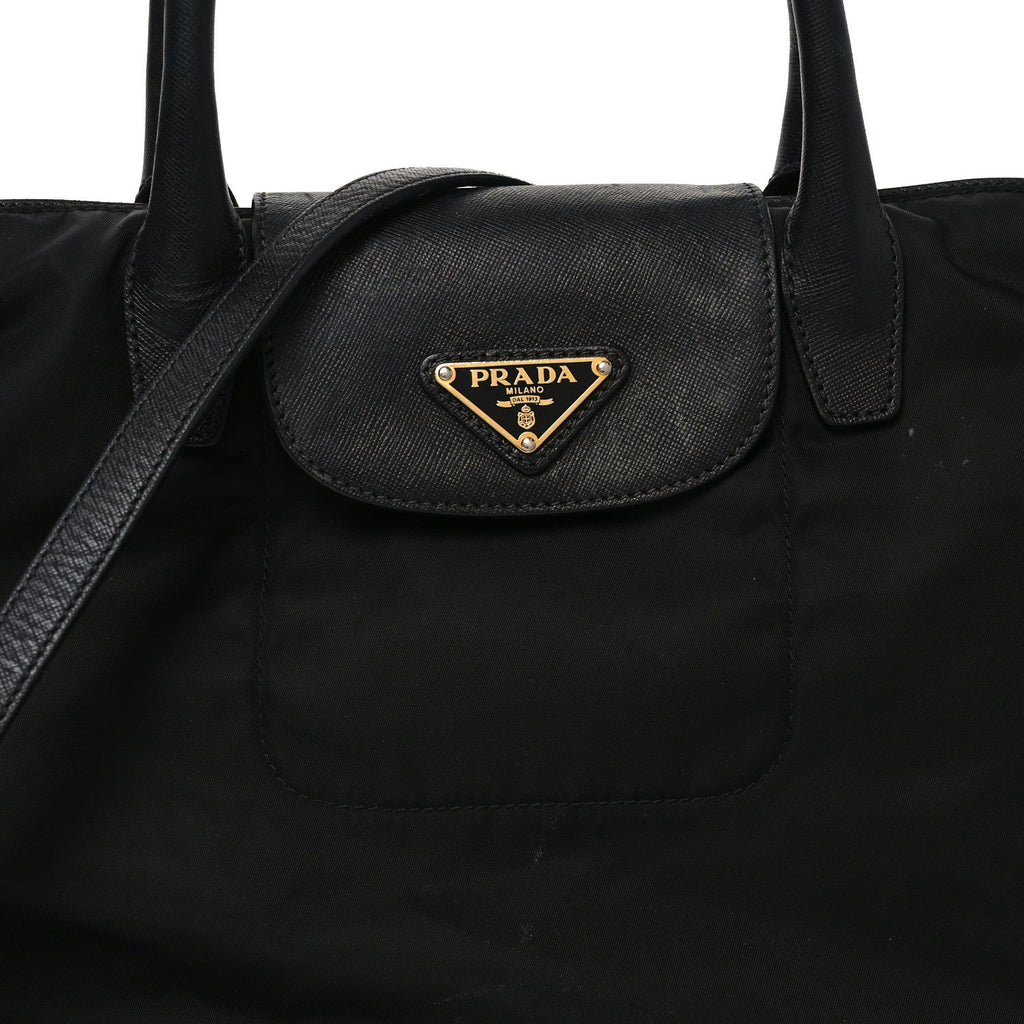 Tessuto Nylon Saffiano Shopping Tote Black