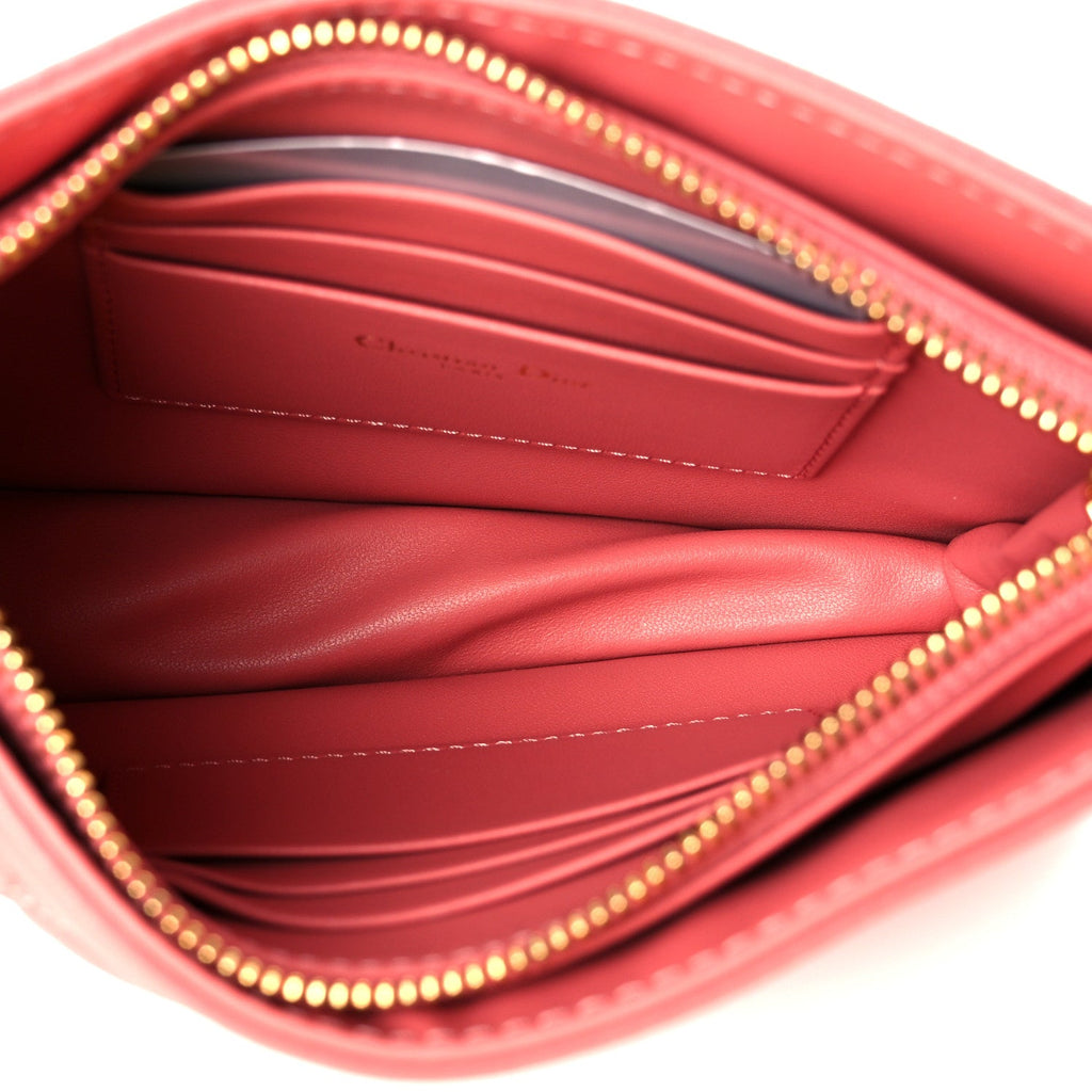 Calfskin Cannage Caro Zipped Pouch With Chain Coral Powder