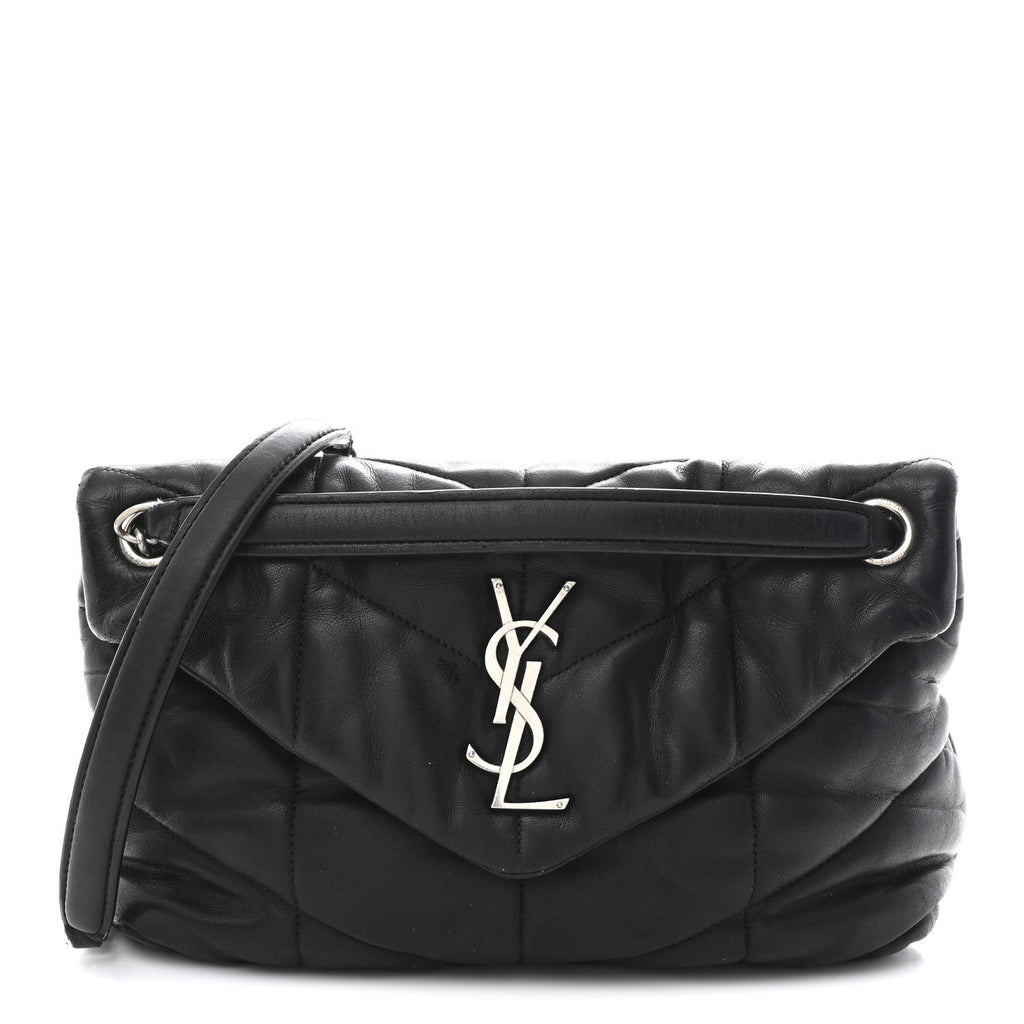 Lambskin Quilted Small Loulou Puffer Monogram Chain Satchel Black