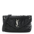 Lambskin Quilted Small Loulou Puffer Monogram Chain Satchel Black