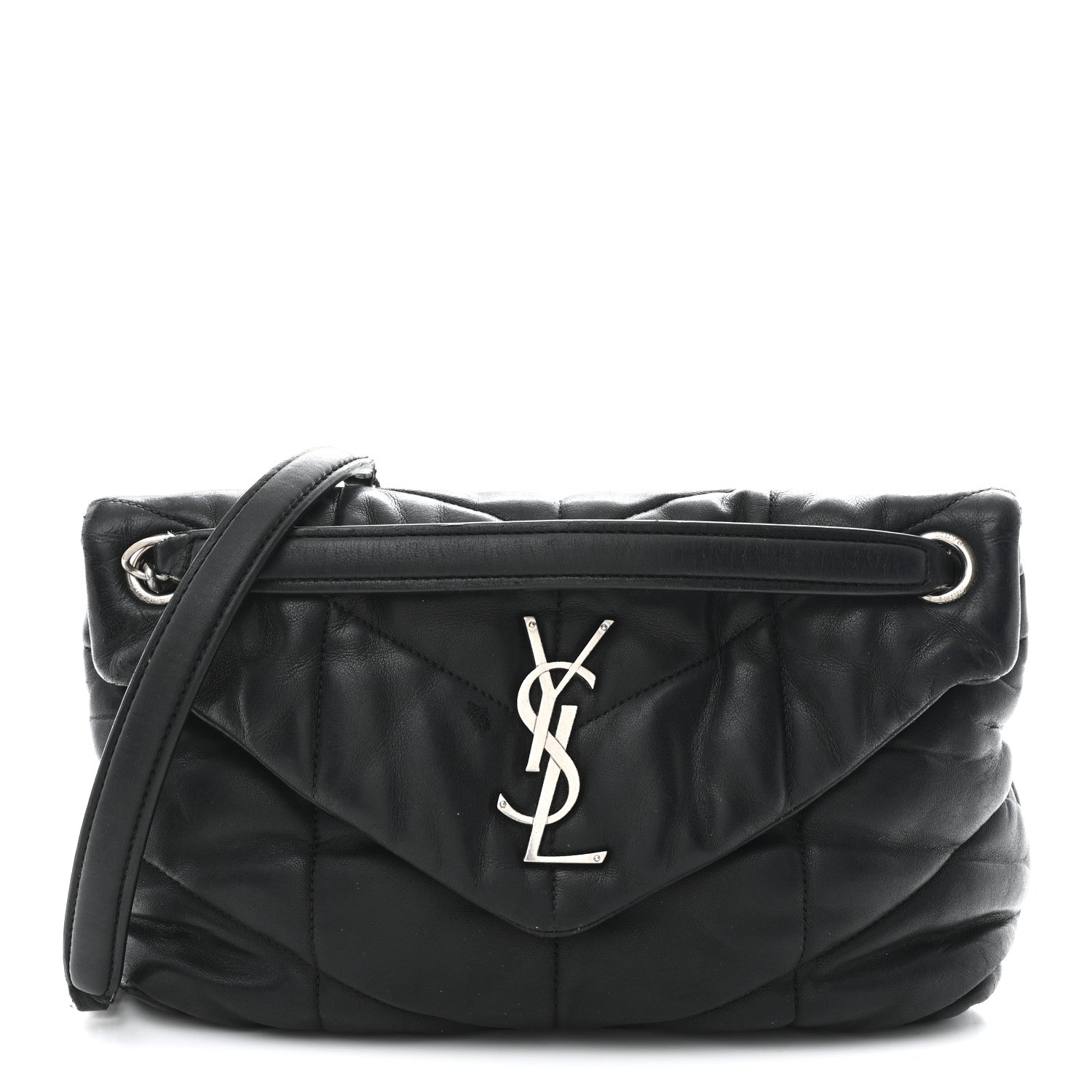 Lambskin Quilted Small Loulou Puffer Monogram Chain Satchel Black