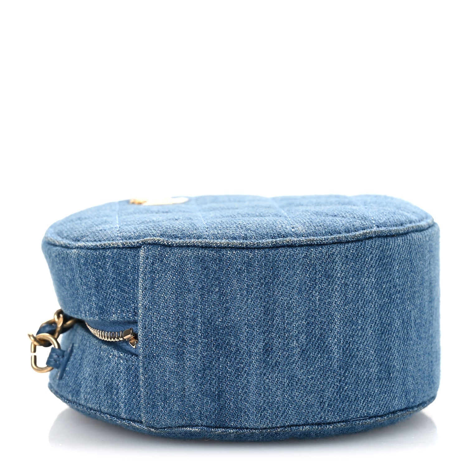 Denim Quilted Round Pearl Crush Clutch With Chain Blue