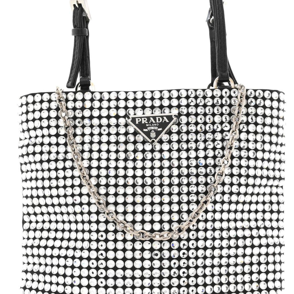 Satin Crystal Metal Triangle Logo Chain Crossbody Handbag Cristal