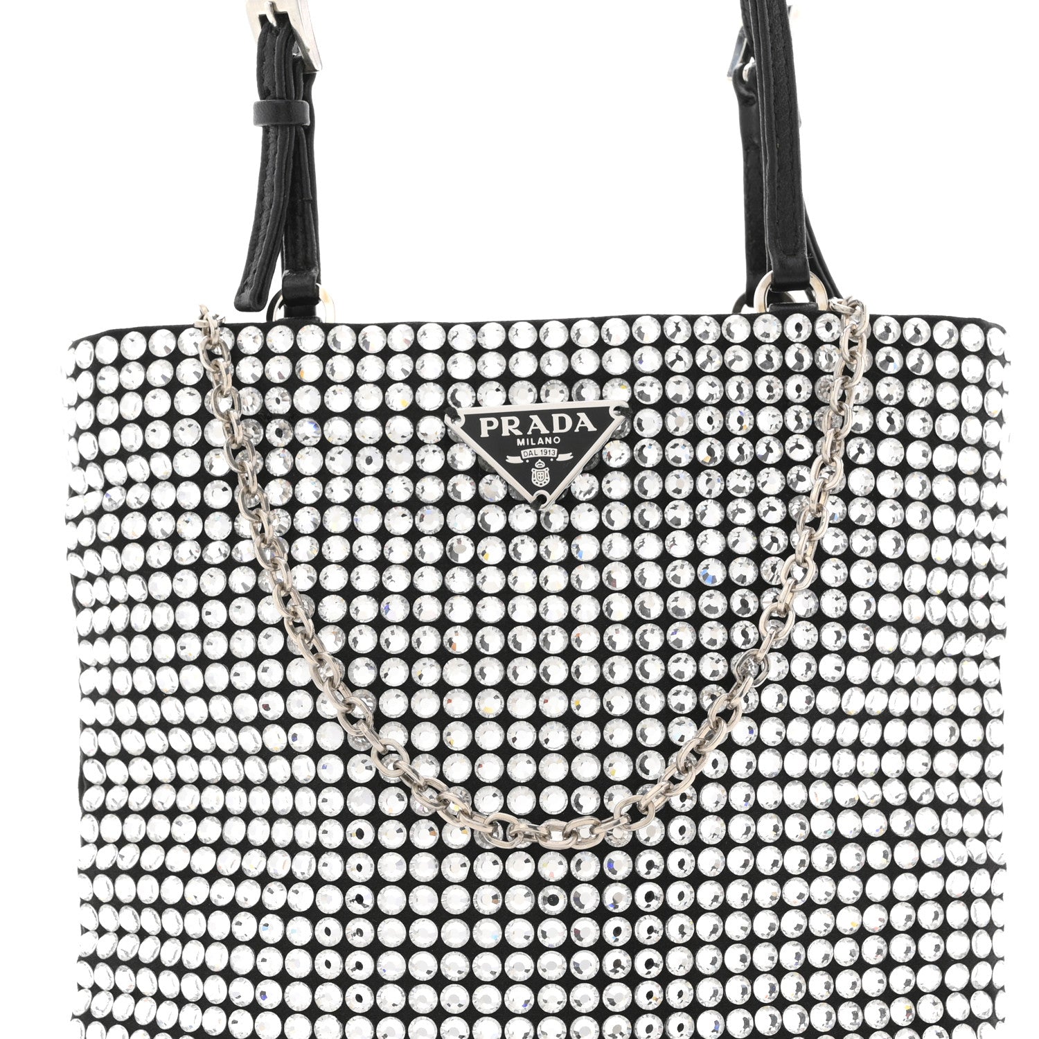 Satin Crystal Metal Triangle Logo Chain Crossbody Handbag Cristal