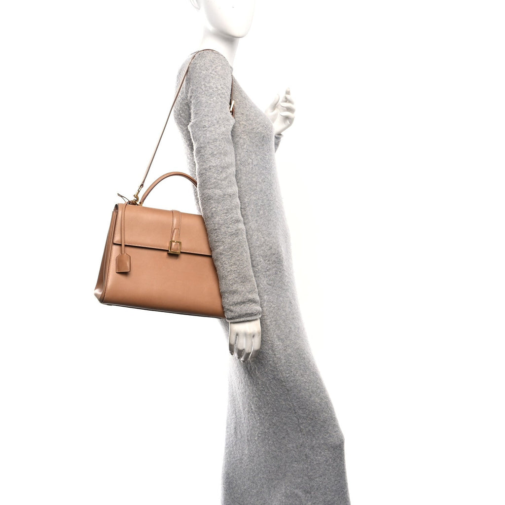 Shiny Calfskin Le Fermoir Top Handle Bag Vintage Brown