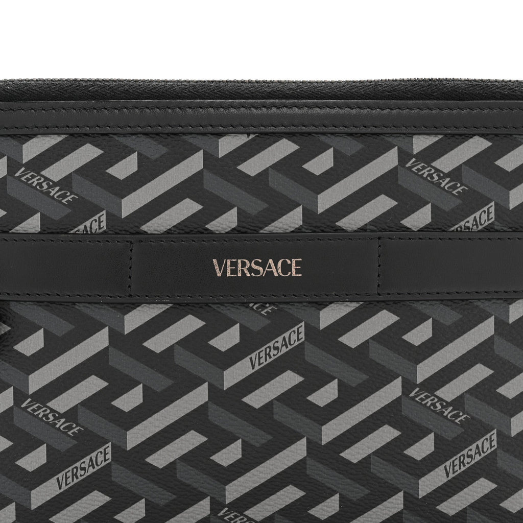 Coated Canvas La Greca Signature  Black Gray