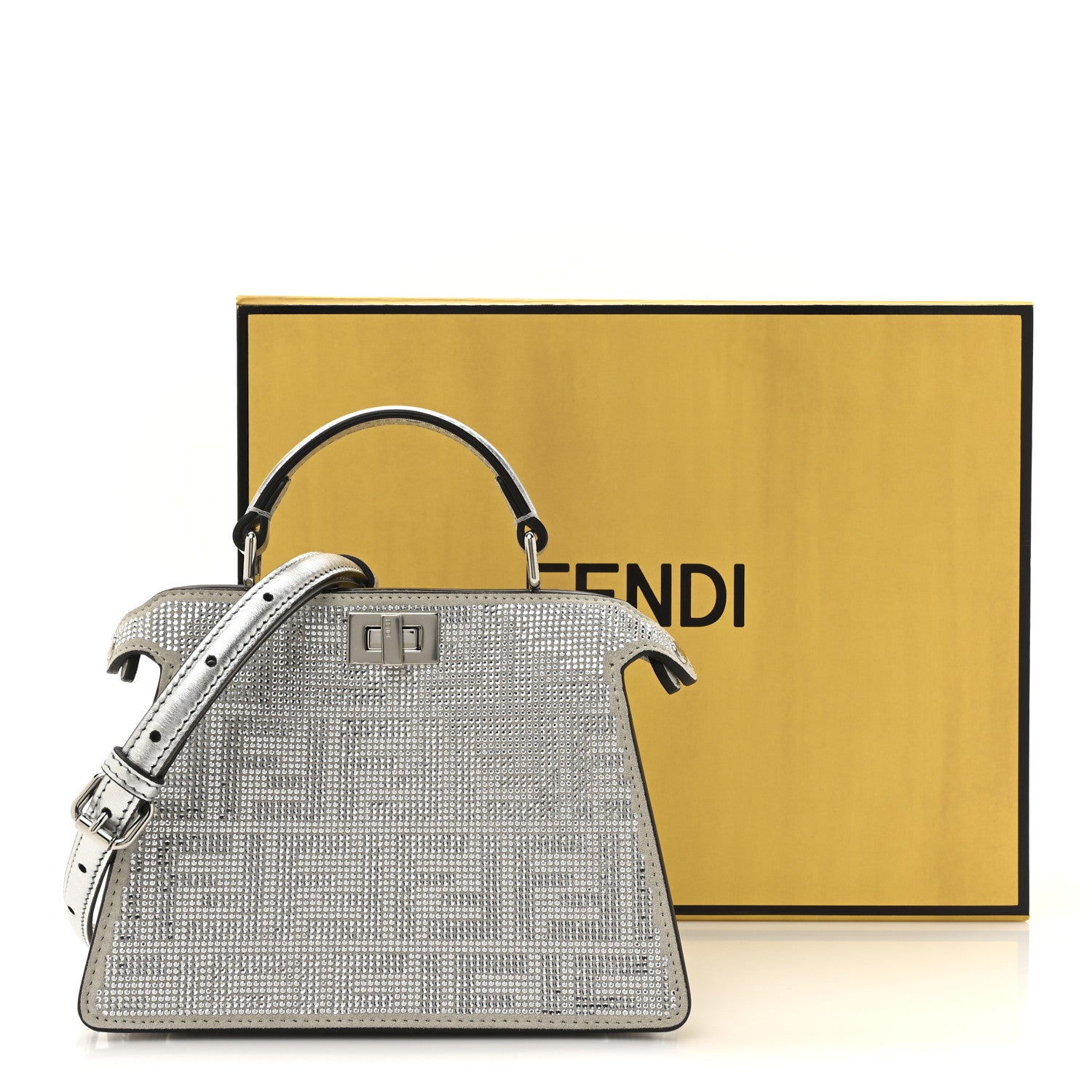 Crystal Vitello Laminato FF Petite Peekaboo I SEE U Satchel Crystal Argento