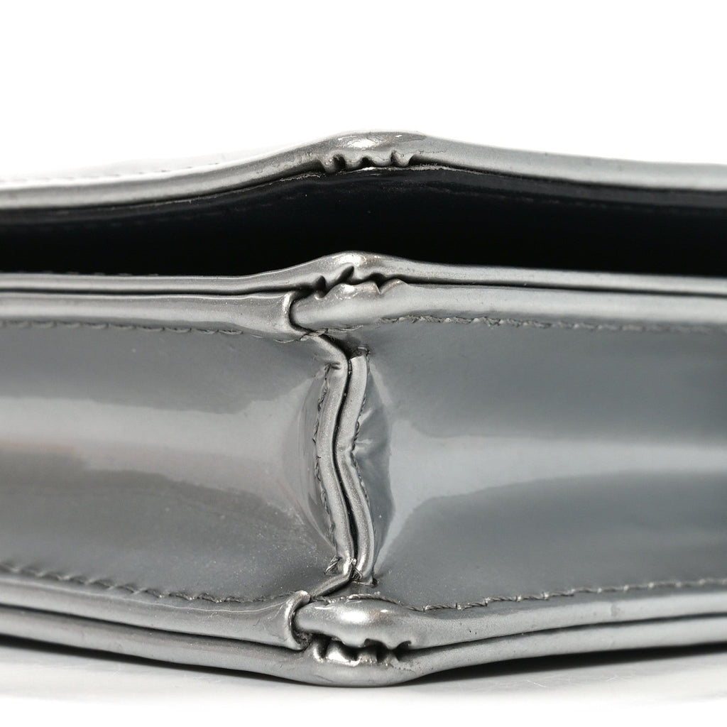 Metallic Patent Micro-Cannage Diorama Wallet on Chain Pouch Silver